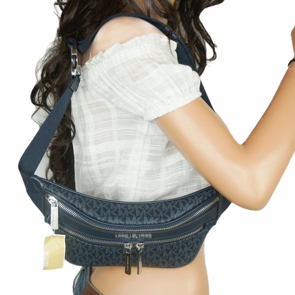 Michael Kors Kenly Small Waist Fanny Pack Crossbody Belt Bag MK Navy Admiral - Picture 2 of 10